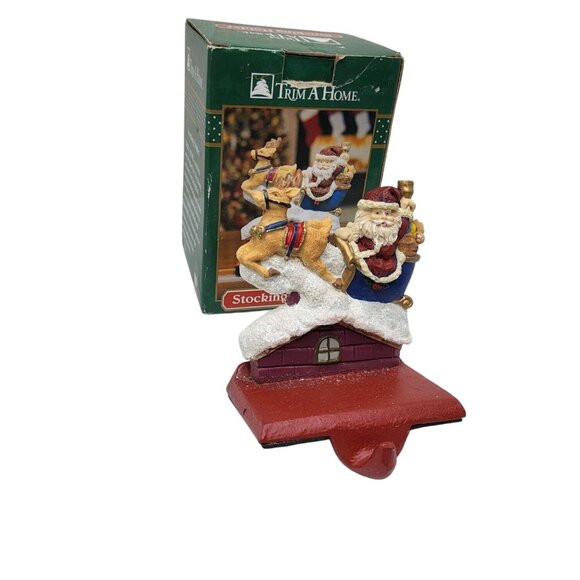 Vintage 1980s Trim A Home Santa and Reindeer Stocking Holder - Picture 4 of 6